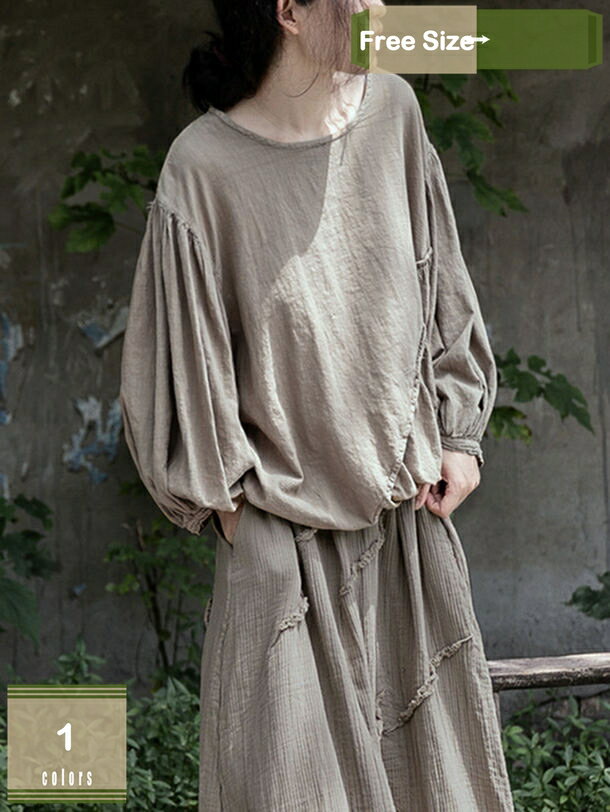 乐天商城 - 無地 tシャツ レディース 長袖 ブラウス トップス 綿麻 プルオーバー カットソー チュニック リネン混 ゆったり 体型カバー 着痩せ カジュアル 普段着 ファッション 柔らかい 女性 ベーシック 丸襟 Tシャツ おしゃれ 薄手 mysco