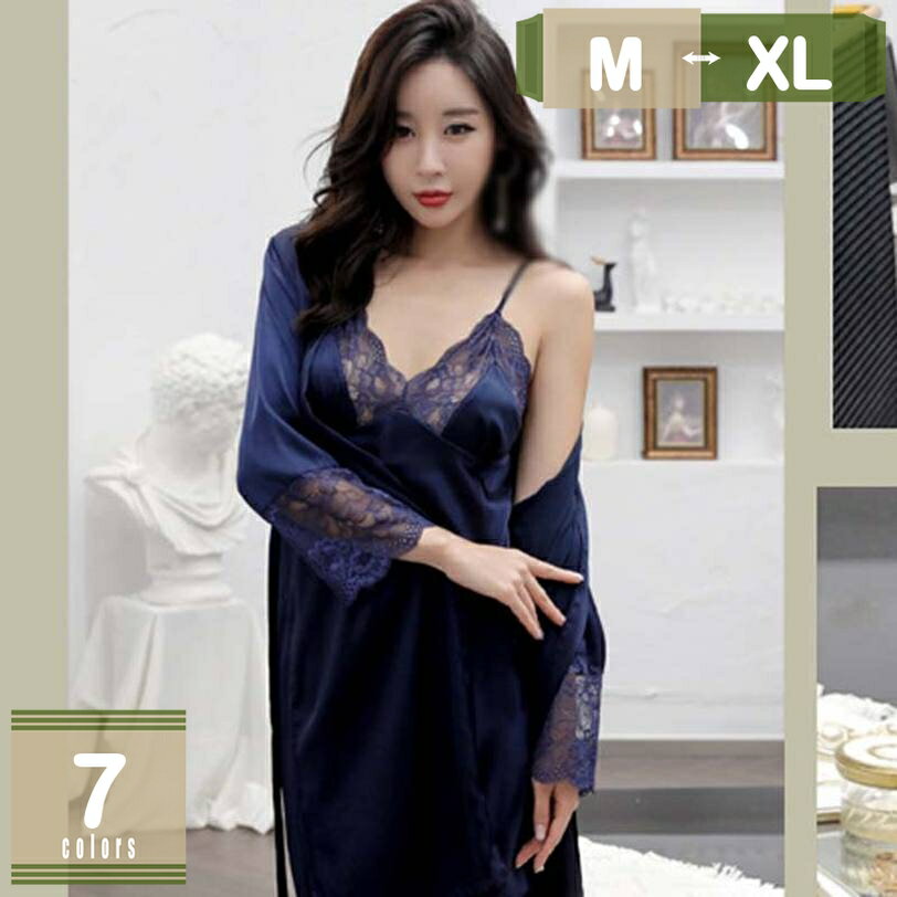 1000円OFFクーポン ルームウェア ガウン 春夏 ベビードール 2点セット パジャマ ゆったり 服 かわいい ..