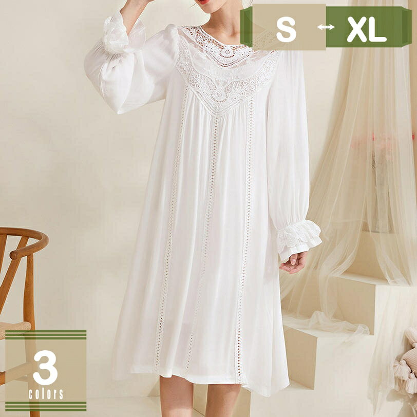 表地：綿メイン素材：コットンふりふりレースが可愛らしい、女性らしいデザインのネグリジェです。丈感もロング丈なので安心して着用できます。淡いパステルカラーがかなり姫感を上げてくれる、ロマンティックな一着。袖口・襟を華やかなレースが覆い、胸元レ...