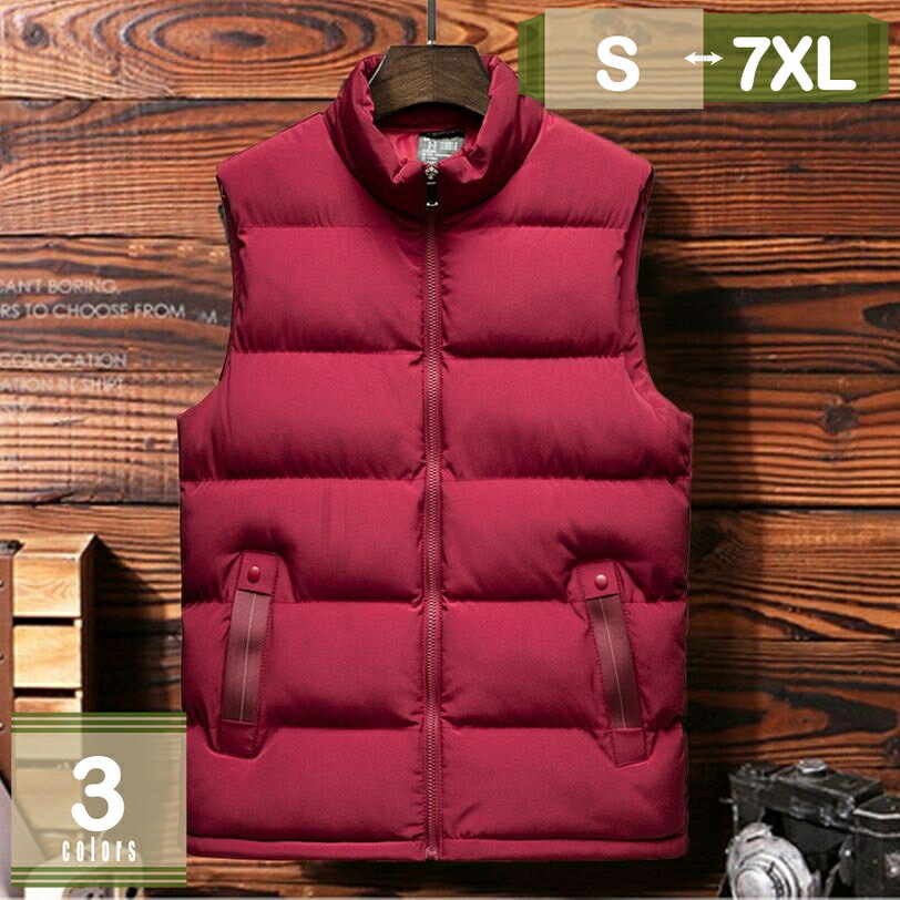 500円OFFクーポン ベスト 綿入れ ノースリーブ トップス 防風 防寒 綿入れ アウトドア 冬 秋 チョッキ 登山 通勤 通学 袖なし ベスト メンズ ジャケット インナーベスト アウター 無地 撥水加工 ファション 立ち襟 mysco