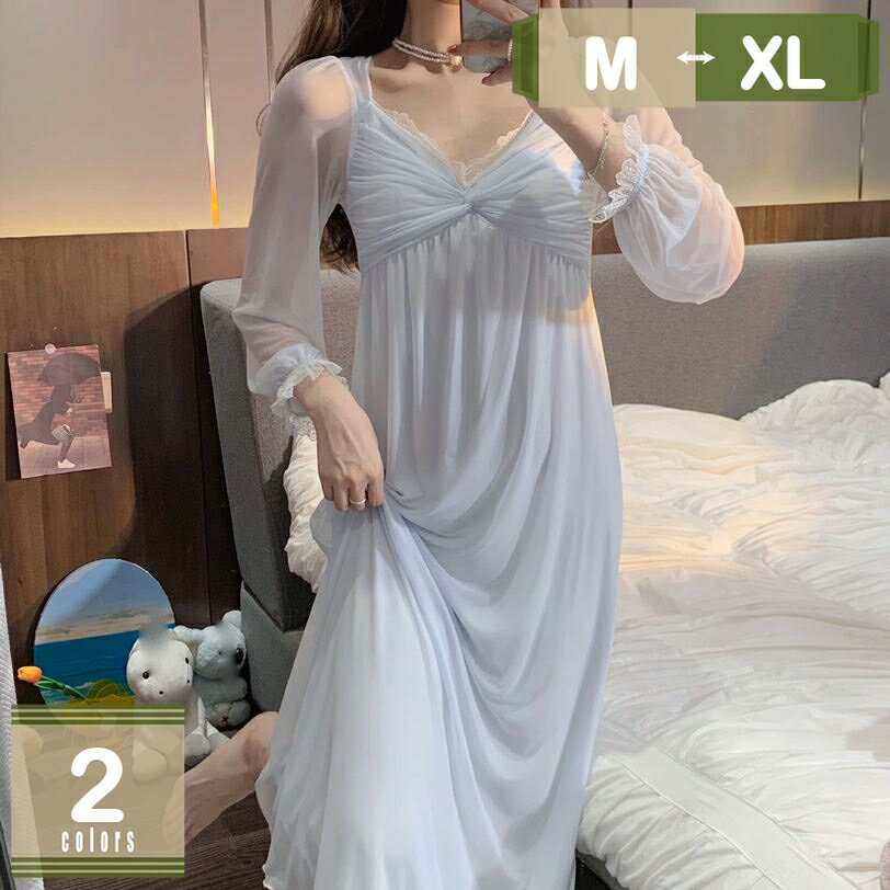 1000円OFFクーポン ネグリジェ レディース パジャマ ルームワンピース ルームウェア ワンピース 半袖 ナイトウェア 部屋着 ナイトドレス 寝間着 レース スリップウェア お姫様 姫系 プリンセス 可愛い ロング フリル マキシ チュール フレア myscoのサムネイル