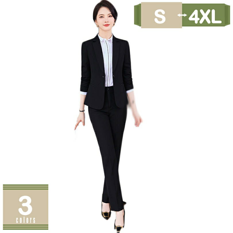 1000円OFFクーポン パンツスーツ レディース 洋服 スーツ セット 長袖 レジャー スリム エレガント ロング ジャケット オフィススーツ 春 秋 冬 就活 通勤 ビジネス用 面接 無地 入学式 卒業式 ガウチョパンツ テーパードパンツ 2点セット OL mysco