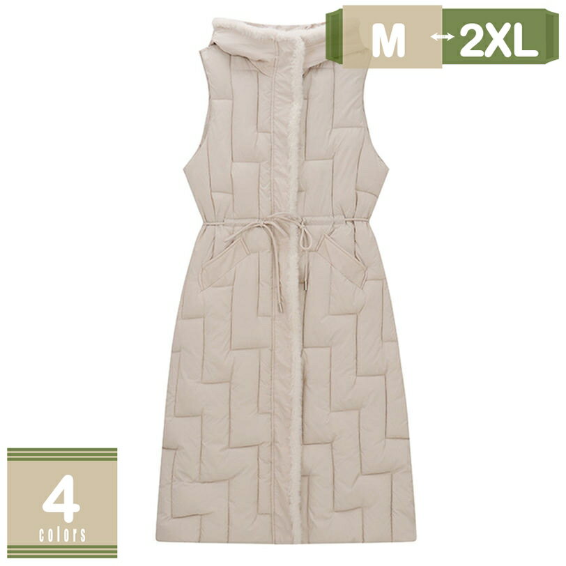 500円OFFクーポン 中綿ベスト ロングベスト フード付きベスト 厚手 綿入れ アウター ロングアウター 袖なし ベスト 冬 レディース シンプル カジュアル ゆったり 大きいサイズ 無地 通勤 通学 M L XL 2XL 3XL 4XL mysco