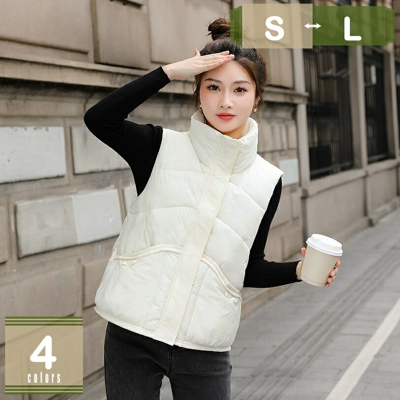 ダウンベスト レディース 中綿ベスト ライトアウター 前開き 秋冬 トップス 羽織り 厚手 防寒 軽量 ノ..