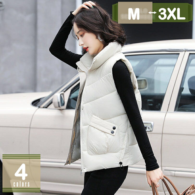 ダウンベスト レディース 中綿ベスト ライトアウター 前開き 秋冬 トップス 羽織り 厚手 防寒 軽量 ノ..
