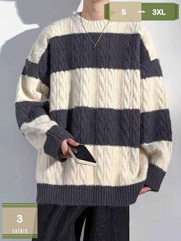 2000円OFFクーポン 厚手 セーター 上下セット クルーネック セットアップ ジョガーパンツ メンズ ニッ..