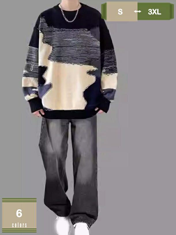 777円OFFクーポン ニットセーター メンズ プルオーバー セットアップ ゆったり 上下 2点セット 保温性 ..