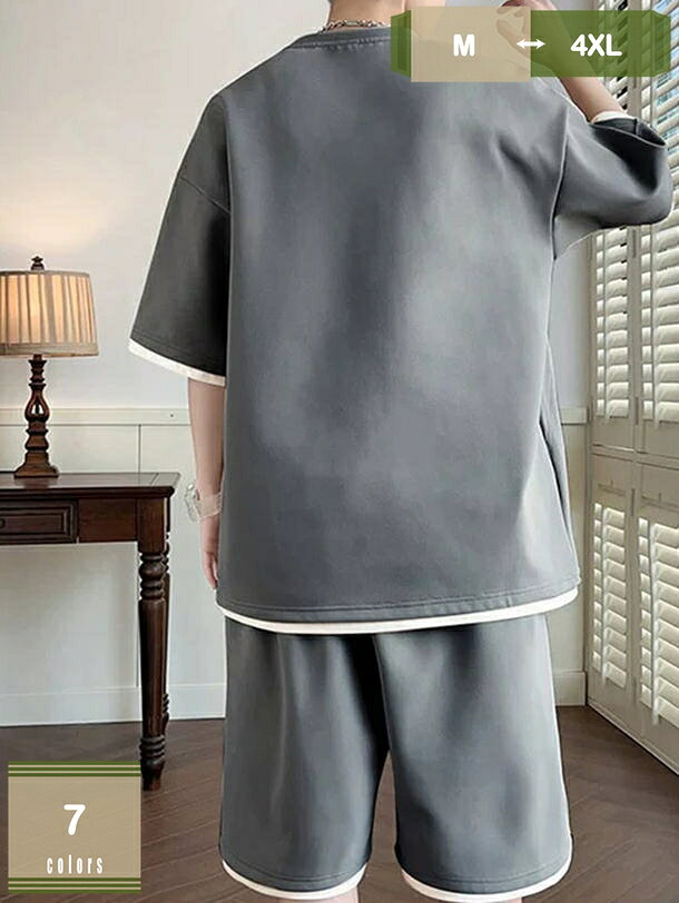 表地：ポリエステルメイン素材：ポリエステル【セット内容】Tシャツ+ハーフパンツ。トップスが着るだけでこなれ感をアップしてくれます。ショーツは太ももにスキマができるようにワイドシルエットで仕上げました！【快適生地】Tシャツセットは、肌に優しい柔らかな素材で作られています。自然な感触を提供し、通気性も抜群です。暑い日でも快適な着心地を提供し、吸汗速乾性も備えています。【便利なディテール】ウェストはゴムと紐で調節しやすくなって、リラックス感とストレスフリーでフィットな穿き心地。両サイドにポケットをしっかりと配置、機能性もアップ！【合わせやすい】上下セットはもちろん、単品使いもしやすいおしゃれなセットアップです。トップスやボトムスを変えることで幅広い着こなしが可能です。カジュアルなスタイルでまとめて、さらっと着こなせるお手軽さが魅力!【適用の場合】このTシャツセットは、スポーツや日常の着用に最適です。動きやすさを重視し、快適なフィット感を実現しています。さまざまなシーンで活躍することができます。【商品仕様】 素材：ポリエステル、その他 対象：メンズ サイズ：M-4XL （単位：cm）サイズ表によって選択ください。　 季節：春 夏 秋 セット内容：半袖tシャツ＆ショートパンツ2点セット 【選ばれる理由】 盛夏に向けて通気性が良い素材を使用。 軽くてサラッと着れる肌触りのいい生地なので、ごわつきなく着用できるシャツセットアップです。 シーズンや流行に左右されないクルーネックのビッグTはメンズなら何枚でも持っていたい商品。 半袖＆短ズボンならではの開放感で、 蒸し暑い夏の夜も快適にお過ごいいただけます。 上下別で活用いただけるので、これ1着で色んなコーデを楽しめます！ ウエストはゴムで 適度に効いて、紐付きで便利です。 野暮ったくなり過ぎず、楽に履いていただける採寸にこだわりました。 【注意事項】 ※表示サイズがある場合、多少の誤差(約1-3cm、)が生じる場合がございます。 ※製造上、細かな汚れやシワ糸のほつれが発生する場合がございます。 ※モニターの発色の具合によって実際のものと色が異なる場合が御座います。 【関連キーワード】セットアップ 2点セット 大きいサイズ 小さいサイズ カジュアル リクルート 卒園式 卒業式 入学式 入園式 お宮参り 七五三 結婚式 パーティー 謝恩会 通勤 服装 スカート パンツ 春 夏 秋以下内容は照会専用であり、製品詳細説明ではありません。実際の状況スーツ セットアップ メンズ ビジネス ストライプ スーツ カーキ 大きいサイズ スーツ セットアップ メンズ 大きいサイズ ゆったり 上下セット テーラードジャケット スラックスバンツジャージ 上下セット メンズ 半袖 セットアップ カジュアルト レーニング スポーツウェア 夏服 メンズ 上下セット 夏 セットアップ メンズ 部屋着 夏服 ジャージ メンズメンズ セットアップ スーツ カジュアル 夏 セットアップ メンズ スーツ 上下セット 夏 テレワーク 接触冷感 ストレッチ 吸水速乾 カジュアル 夏 ストライプ スーツ 柄カッパ ルームウェア メンズ ジャージ 上下セット 切替え パーカー セットアップ m-6l 上下 大きいサイズ メンズ セットアップ ジャージ 春夏 春夏ジャケット フォーマル メンズ