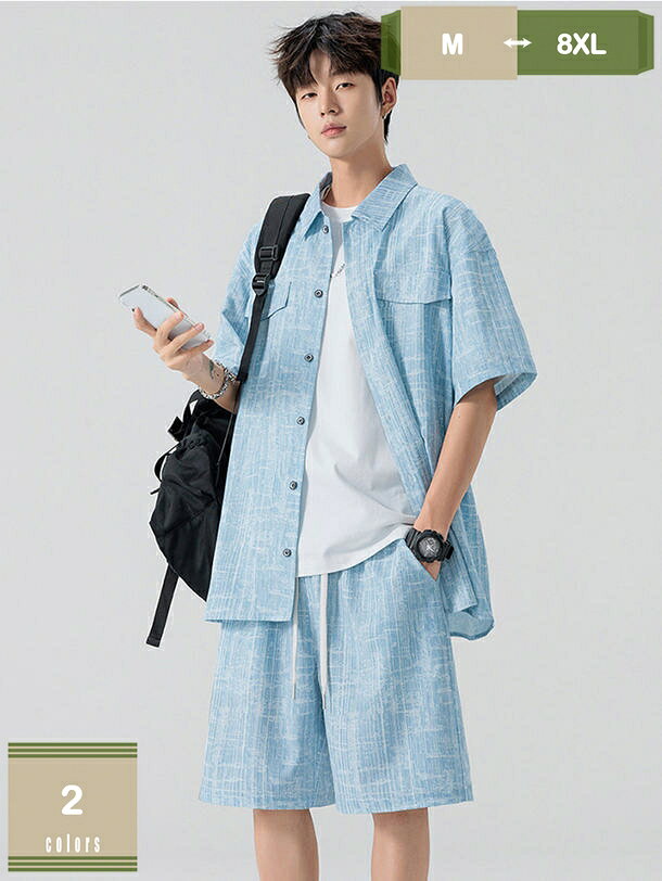 1000円OFFクーポン メンズ 開襟シャツ ハーフパンツ セットアップ 大きいサイズ ブラウス ジャケット 夏服 ショートパンツ スーツ 半ズボン 半袖 アウター 短パン トップス カジュアル ヒョウ柄 シンプル 部屋着 ゆったり おしゃれ 夏用 mysco