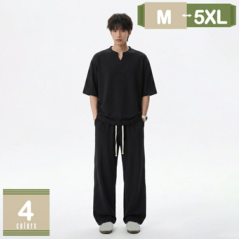 表地：綿麻メイン素材：綿麻【セット内容】Tシャツ+ロングパンツ。トップスが着るだけでこなれ感をアップしてくれます。ショーツは太ももにスキマができるようにワイドシルエットで仕上げました！【快適生地】上質な綿麻素材を使用したメンズセットアップは、夏のリラックスウェアとして最適な一着です。優れた通気性と肌触りの良さを実現した上下セット【便利なディテール】ウェストはゴムと紐で調節しやすくなって、リラックス感とストレスフリーでフィットな穿き心地。両サイドにポケットをしっかりと配置、機能性もアップ！【合わせやすい】上下セットはもちろん、単品使いもしやすいおしゃれなセットアップです。トップスやボトムスを変えることで幅広い着こなしが可能です。カジュアルなスタイルでまとめて、さらっと着こなせるお手軽さが魅力!【適用の場合】普段使いはもちろん、ウォーキング、ジョギング、体操、ダンス、自転車通勤や通学、お買い物やお出 かけ、お子様の送迎、旅行やアウトドア、散歩やウォーキング、ジョギングやスポーツ、部屋着など幅広く大活躍します。【商品仕様】 素材：綿麻、その他 対象：メンズ サイズ：M-5XL （単位：cm）サイズ表によって選択ください。　 季節：春 夏 秋 セット内容：半袖tシャツ＆ロングパンツ2点セット 【選ばれる理由】 盛夏に向けて通気性が良い素材を使用。 軽くてサラッと着れる肌触りのいい生地なので、ごわつきなく着用できるシャツセットアップです。 シーズンや流行に左右されないクルーネックのビッグTはメンズなら何枚でも持っていたい商品。 半袖＆長ズボンならではの開放感で、 蒸し暑い夏の夜も快適にお過ごいいただけます。 上下別で活用いただけるので、これ1着で色んなコーデを楽しめます！ ウエストはゴムで 適度に効いて、紐付きで便利です。 野暮ったくなり過ぎず、楽に履いていただける採寸にこだわりました。 【注意事項】 ※表示サイズがある場合、多少の誤差(約1-3cm、)が生じる場合がございます。 ※製造上、細かな汚れやシワ糸のほつれが発生する場合がございます。 ※モニターの発色の具合によって実際のものと色が異なる場合が御座います。 【関連キーワード】セットアップ 2点セット 大きいサイズ 小さいサイズ カジュアル リクルート 卒園式 卒業式 入学式 入園式 お宮参り 七五三 結婚式 パーティー 謝恩会 通勤 服装 スカート パンツ 春 夏 秋以下内容は照会専用であり、製品詳細説明ではありません。実際の状況セットアップ レディース 夏 春 セットアップ 夏 メンズ 大きいサイズ スーツ 夏物セットアップ スーツ メンズ メンズ セットアップ スーツ カジュアル 短パン レディース カジュアルセットアップ レディース 2点セット スウェット バーカー バンツ ジャージ 上下セット ジャージ セットアップ スウェット 大きめ ゆったり 上下 レディース バーカースウェット素材 セットアップ レディース 夏 礼服 韓国 夏服 レディース 韓国 セットアップ きれいめ パンツ 春 きれいめ 春服 レディース セットアップ きれいめセットアップ 夏 韓国 夏服 レディース セットアップ 韓国 夏服 セットアップ 韓国 キッズ 160 大きいサイズ メンズ スポーツ メンズ レディース 部屋着 夏用部屋着セットアップ メンズ