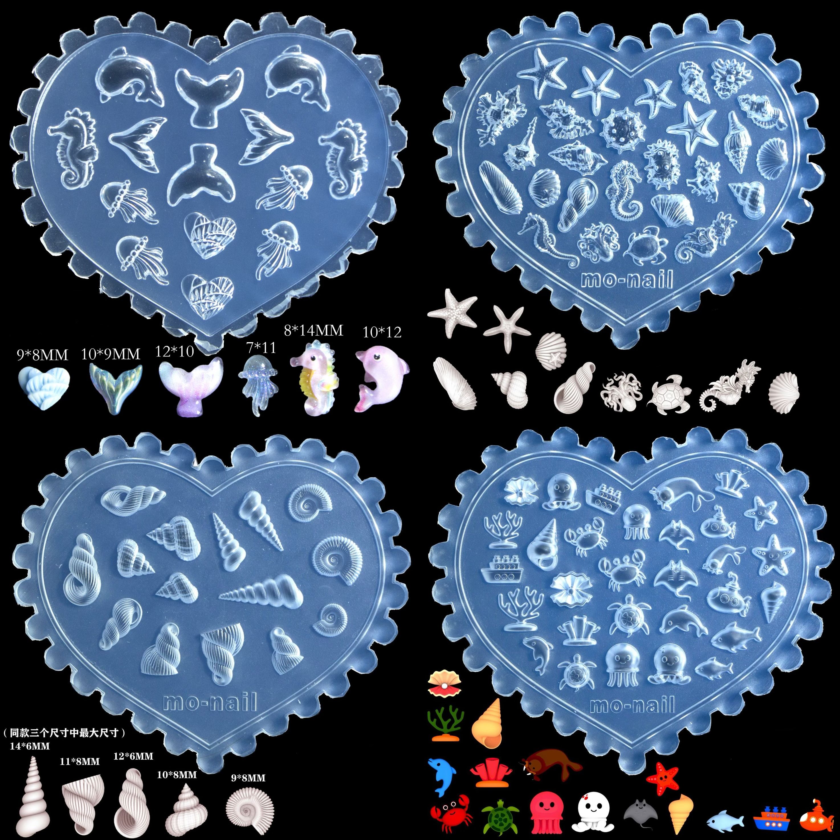 【シリコンモールド H002】海の生き物 魚 貝 ネイルパーツ 封入パーツ 貼り付け モールド 海動物 夏 カメ ヒトデ 貝殻 イルカ 船 サンゴ カニ タコ ...