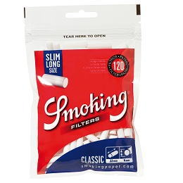 Smoking スモーキング クラシック スリム ロング 手巻きタバコ用 フィルター 無香料 手巻きたばこ 手巻きタバコ 直径6mm×長さ22mm 120本