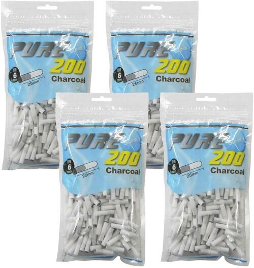 4個セット【PURE】ピュア スリム・チャコール・フィルター 手巻きタバコ用 200個入 手巻きタバコ 直径6mm 長さ25mm 手巻きたばこ