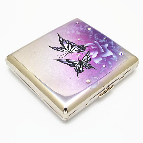 送料無料【エアブラシ】パープル＆バタフライ 　シガレットケース　85mm20本