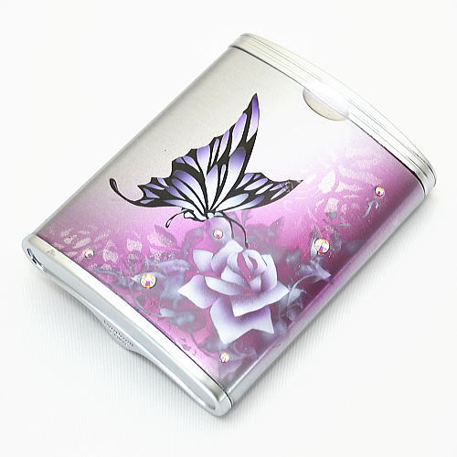 ハニカム型 携帯灰皿 パープル&バタフライ015 エアブラシアート【送料無料】