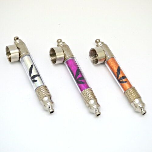 【金属製】メタルパイプ マリファナホロ柄 ホワイト ピンク オレンジ