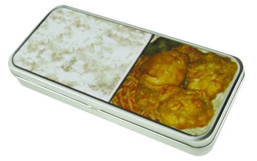 【缶ペンケース】早弁　からあげ弁当　デザイン柄　ブリキ缶　カンペンケース