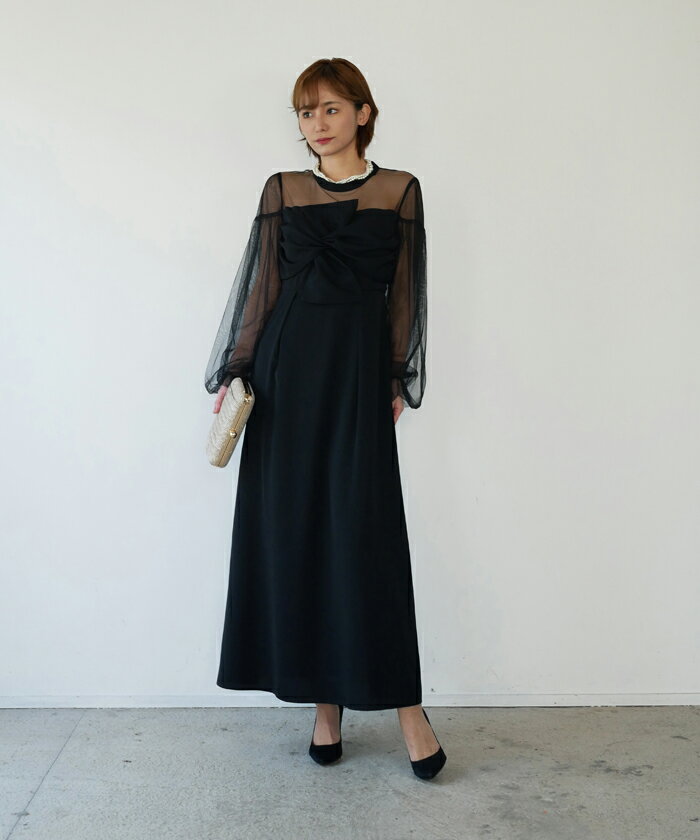 twist sheer dress パーティー ドレス ワンピース レース フォーマル 袖付き ロング丈 結婚式 二次会 オケージョン お呼ばれスタイル 成人式 同窓会 謝恩会