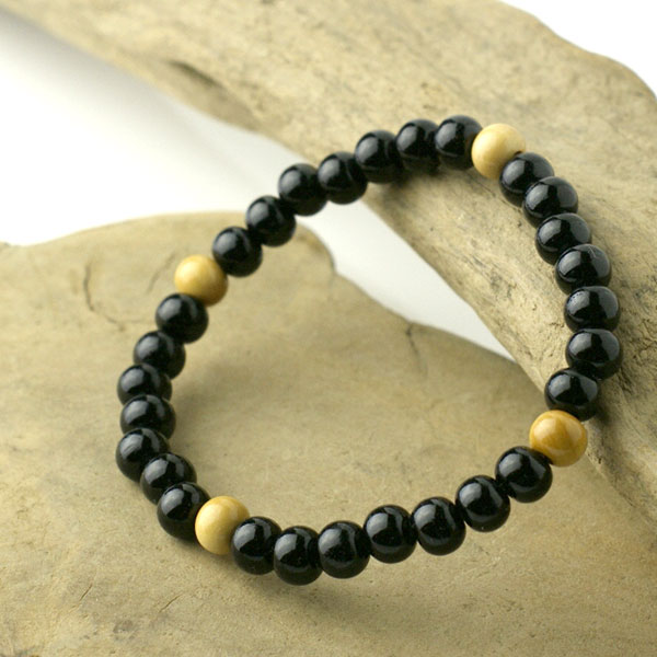 数珠 ブレスレット メンズ レディース 黒檀 黄楊 4天珠 黒 ブラック つげ こくたん 数珠 ゴム 木 木製 ..
