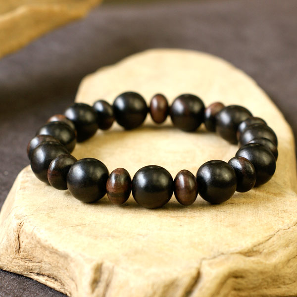 数珠 ブレスレット 木 シンプルデザイン 12mm 黒檀 木製 メンズ アクセサリー 黒 ゴム ウッド ブラック 黒色 シンプル エボニー 腕輪 念珠