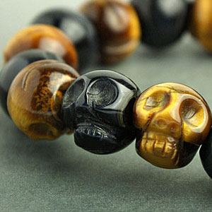タイガーアイ スカル 髑髏 ブレスレット 天然石 アクセサリー パワーストーン ブレスレット メンズ イエロー ブルー ゴム 送料無料