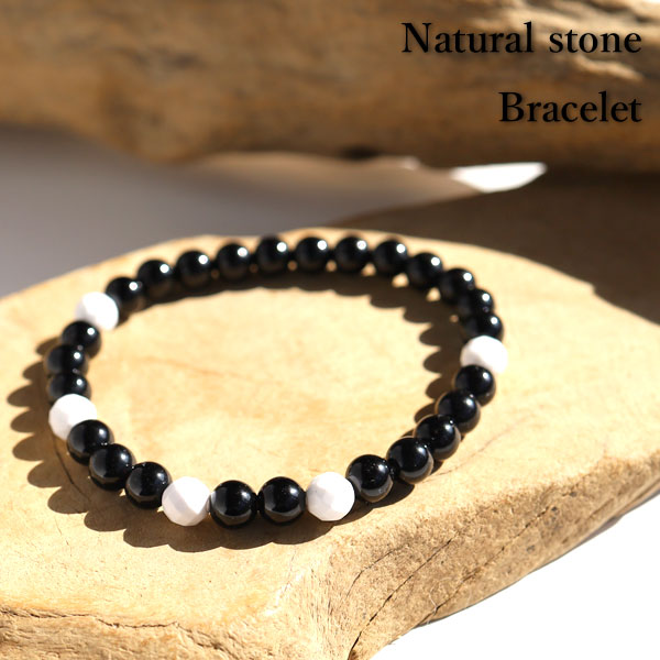 オニキス ブレスレット パワーストーン 天然石 メンズ レディース ブラック ホワイト ゴム 6mm アクセ..