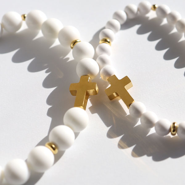 ペアアクセサリー ペア ブレスレット クロス ホワイトオニキス 天然石 パワーストーン ペアセット メンズ レディース プレゼント ギフト 誕生日 クリスマス...