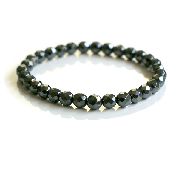 メンズ パワーストーン ブレスレット ヘマタイト 64面カット 6mm 天然石 黒 ブラック ゴム アクセサリ..