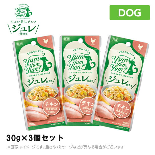 【5個までメール便】Yum Yum Yum! ヤムヤムヤム ジュレ仕立て チキン 30g×3個セット (ペットフード) (ドッグフード 犬用フード) (無添加)