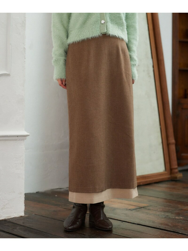 裾配色タイトスカート mysty woman ミスティウーマン スカート ロング・マキシスカート ベージュ ブラック【先行予約】*【送料無料】[Rakuten Fashion]