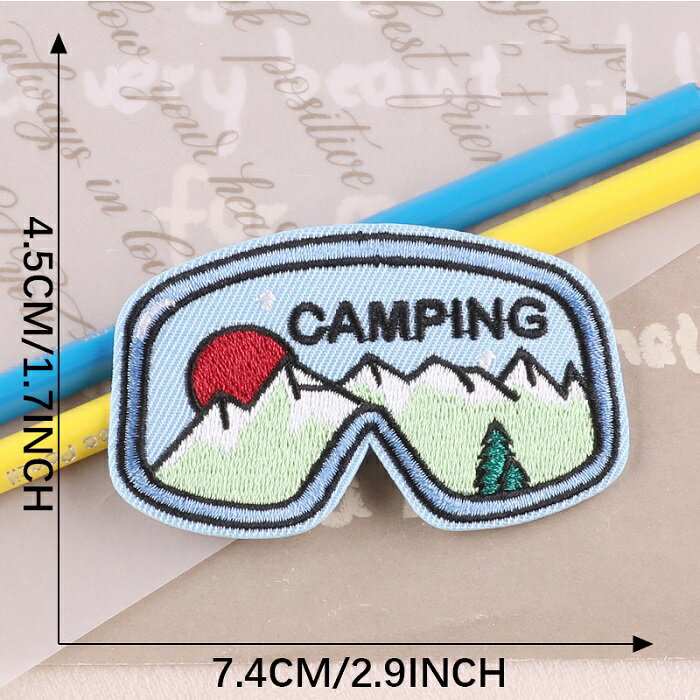 ゴーグル キャンプ 山 ワッペン アップリケ アイロン対応 シャツ 1枚