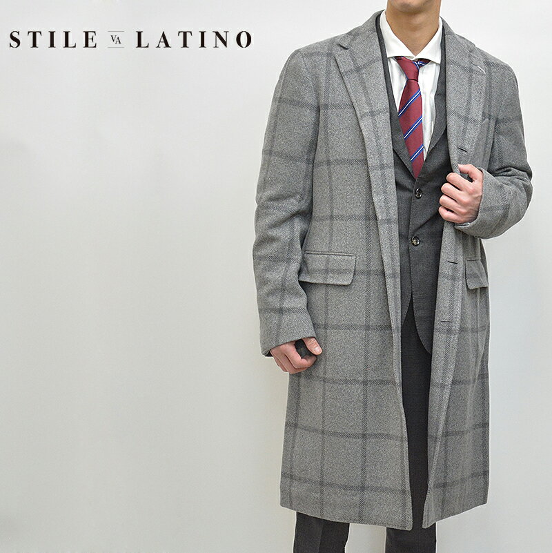 スティレ ラティーノ チェスターコート メンズ STILE LATINO スティレラティーノ 国内正規品 EOLO グレンチェック シングル 4B チェスターコート イタリア製 CM22104