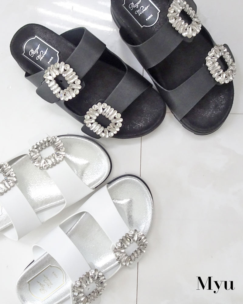 【 ビジュー サンダル (ab008)】 楽天 厚底 スポーツ スリッポン 靴 くつ レディース 春 夏 おしゃれ ブラック ホワイト カジュアル きれいめ かっこいい 流行 可愛い シューズ 歩きやすい 靴 美脚 通気性 快適のサムネイル