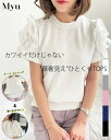 ”華奢見え”ひとくせ TOPS  Tシャツ ブラウス フリル 体型カバー かわいい フラワー トップス ペプラム myu レディース 春 春服 ホワイト ブラック ネイビー 3月 メル2