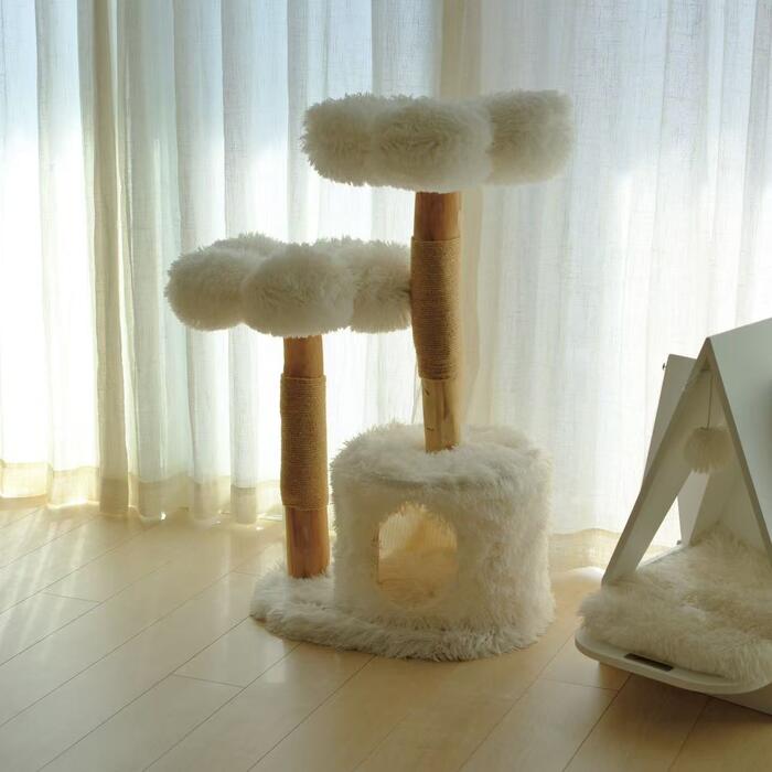 Rakuten - 【雲にのる】無垢材キャットタワー 北欧風 天然木 猫家具 高級感 安定感 爪とぎ 室内用 おしゃれ 撮影映え 翌日発送可