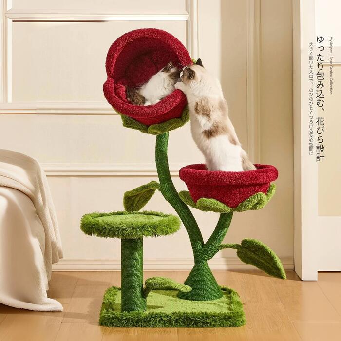 キャットタワー 据え置き 薔薇 ローズハウス 大型猫 多頭飼い おしゃれ 高級 爪とぎ 麻縄 スチールパイプ 安定設計 省スペース 幅60 高さ129cm 猫タワー 花びら ベッド インテリア 全猫種対応 猫用　翌営業日発送可能 myunipet-10000093 MyUnipet サンプル画像3