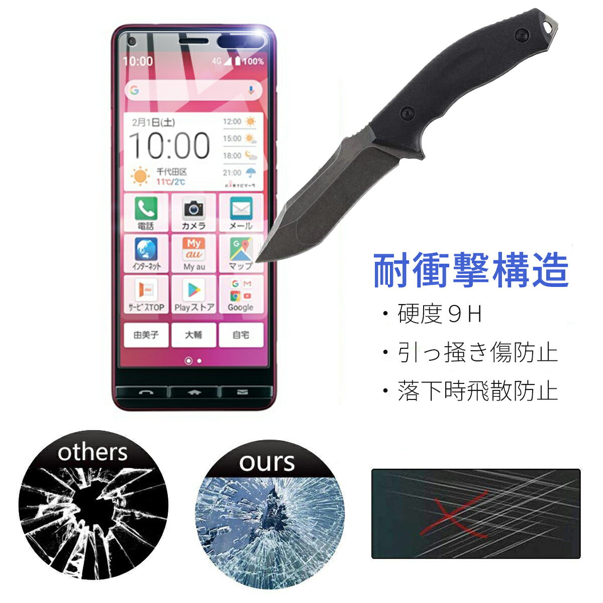 BASIO 4 ベイシオ ガラスフィルム au KYV47 シニア向け スマホ UQ mobile J:COM MOBILE 京セラ 全面吸着 2.5D ガラス 保護 フィルム スマホ 保護フィルム SIMフリー 液晶 画面 指紋 割れ 防止 衝撃 吸収 滑らか クリア【送料無料】ポイント消化