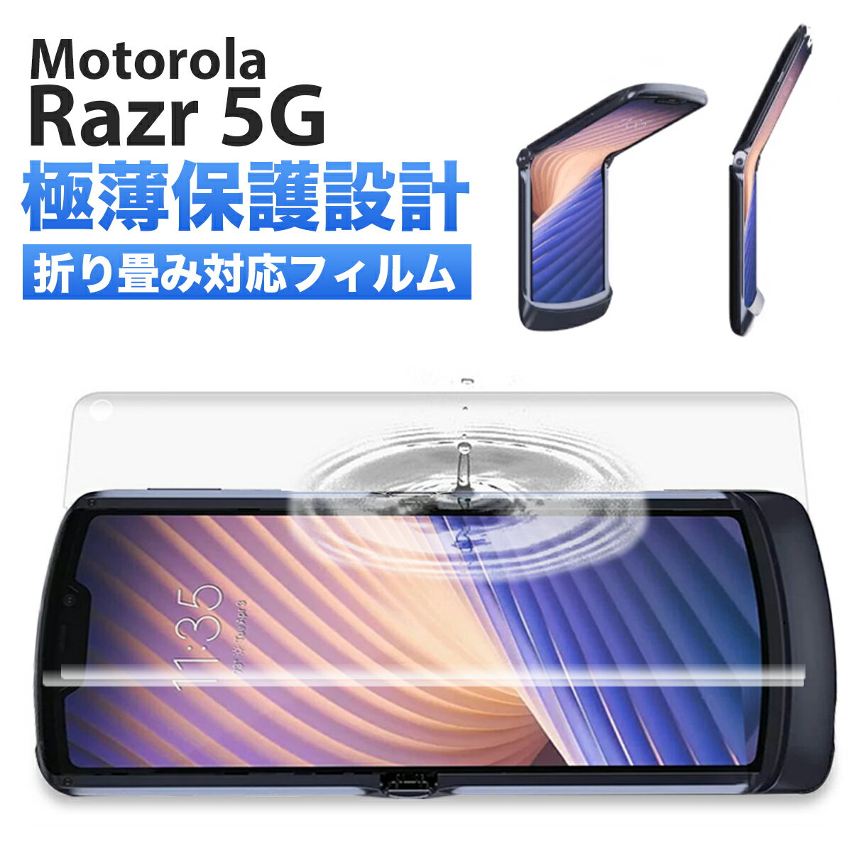 Motorola Razr 5G フィルム スマホ 全面 保護 モトローラ 折り畳み 対応 ケースに干渉しない 割れない TPU ウレタンフィルム Flex 3D クリア 透明 2枚