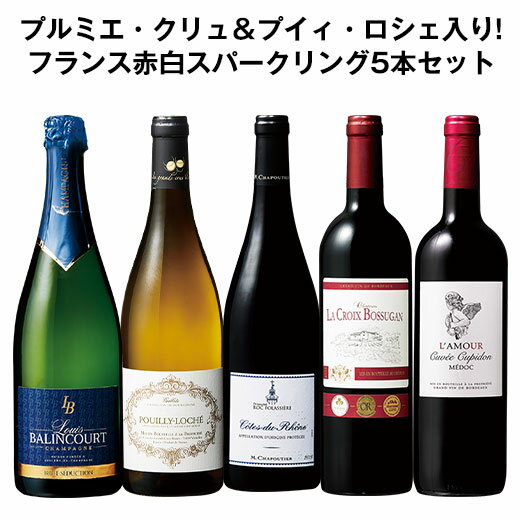 【送料無料】 【41％OFF】プルミエ・クリュ　シャンパン＆プイィ・ロシェ入り!フランス銘醸地赤白スパークリング5本セット 赤ワイン 白ワイン スパークリングワイン フルボディ 辛口 ワインセット 【7774692】