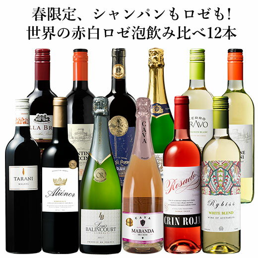 【送料無料】 春限定、シャンパンもロゼも!世界の赤白ロゼ泡飲み比べ12本セット 赤ワイン 白ワイン ロゼワイン スパークリングワイン シャンパン フルボディ 辛口 ワインセット 【7789794】