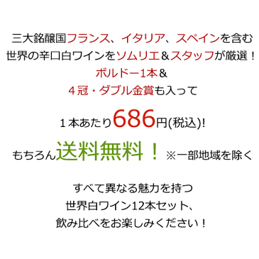 【 送料無料 】50％OFF 三大銘醸地＆金賞入り!世界の辛口白ワイン12本セット 第25弾 【7785798】 白ワイン ワインセット 辛口