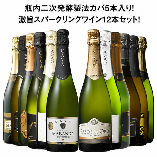 【送料無料】瓶内二次発酵製法カバ5本入り!!激旨スパークリングワイン12本セット 第13弾 スパークリングワイン 辛口 ワインセット 【W05216】