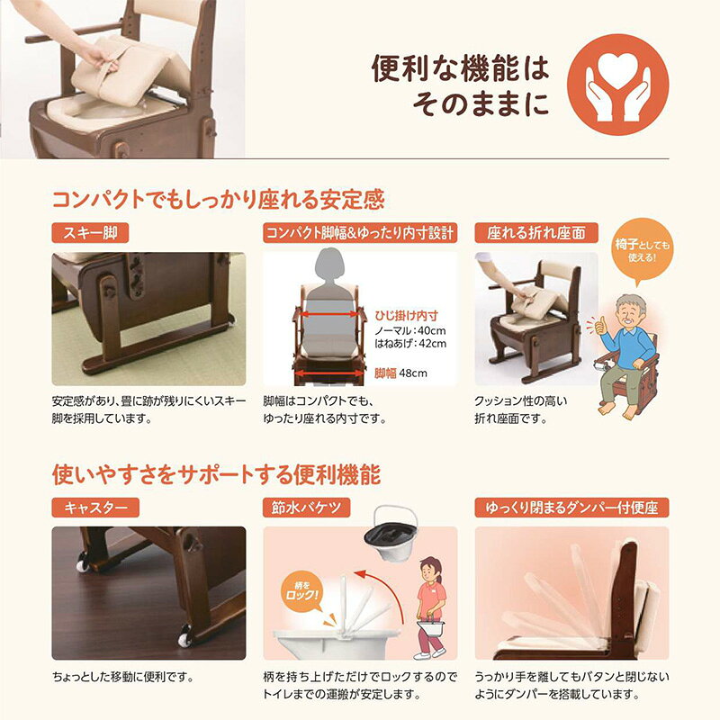 ポータブルトイレ 家具調 ひじかけはねあげ バケツ容量 9L 軽量仕様 ベッド横 工事不要 腰掛便器 夜間安心 転倒防止 在宅介護 介護用品 簡易トイレ 高齢者 室内用 福祉用具 排泄 消臭 安寿 家具調トイレ セレクトS ひじかけはねあげ アロン化成 myyec-10000464 Panda Care楽天市場店 サンプル画像3