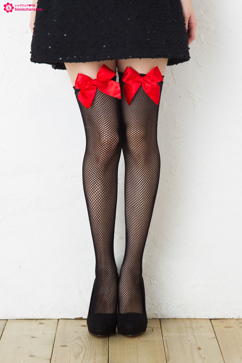 サテンリボン付き ネット ガーターストッキング ブラック 黒 pretty than naked ニーハイタイツ ニーハイストッキング レディース ladies garter tights stockings