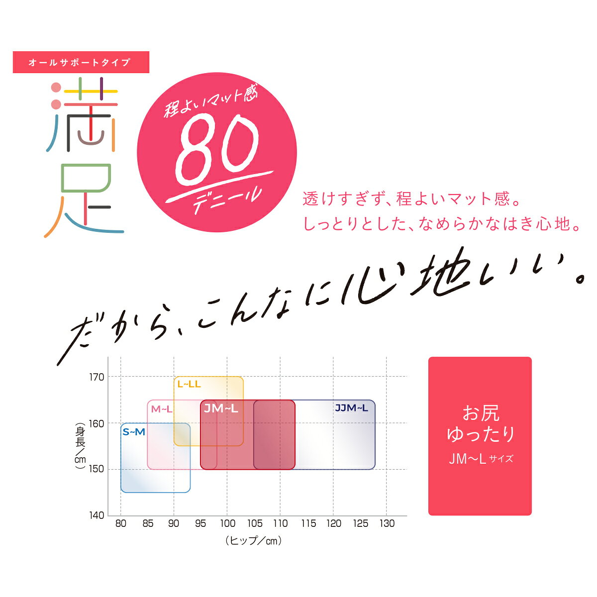 満足 80デニール タイツ しっとりW保湿 JM-L 後ろマチ 全3色 黒 ベージュ レディー...