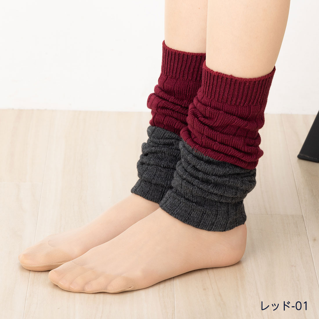 moisok バイカラーリブ レッグウォーマー 40cm丈 全4色 レディース 岡本 モイソク ...