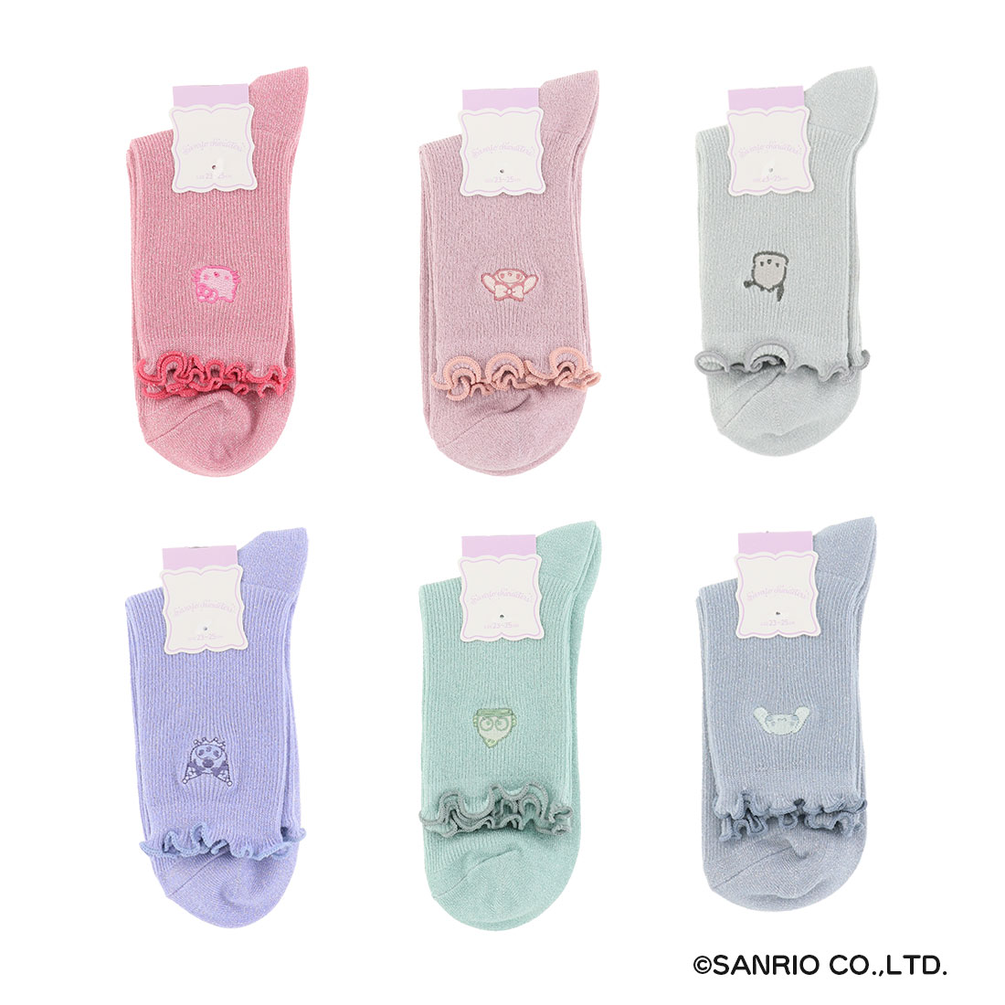樂天商城 - サンリオ キャラクター刺繍 ラメクルーソックス 23-25cm レディース 靴下 Sanrio 福助 fk-360-24c2 D1PK