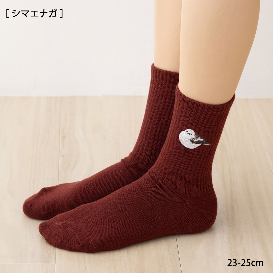 樂天商城 - シマエナガ刺繍 クルーソックス ボルドー 23-25cm レディース 靴下 STREAM as-ans018 D1PK