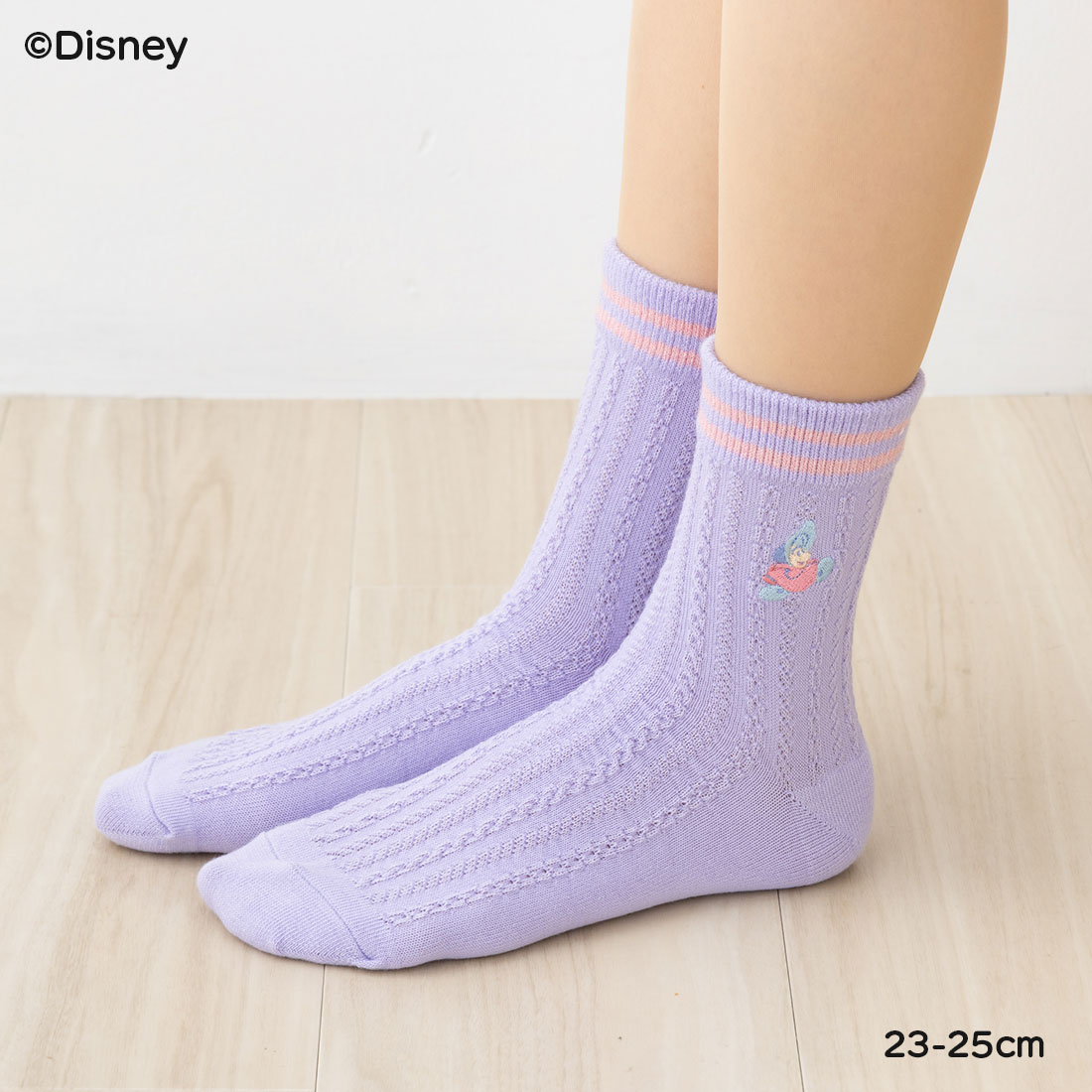 ヤングオイスター刺繍 ニット風 ラインクルー丈ソックス 薄紫 23-25cm レディース 靴下 ディズニー ふしぎの国のアリス 福助 fk-307-25n3-800のサムネイル