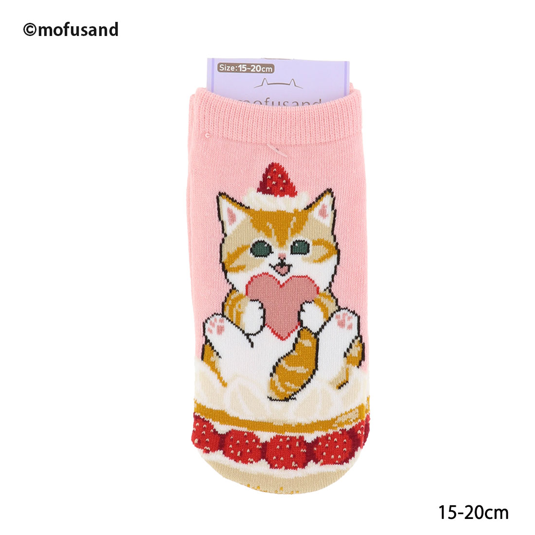 【キッズ15-20cm】mofusand ケーキ柄 アンクル丈ソックス 15-20cm ピンク 子供用 靴下 モフサンド ネコ..